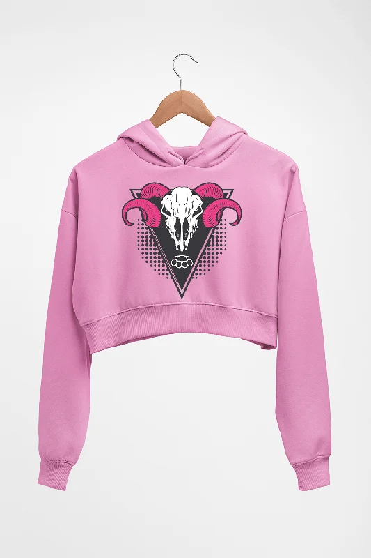 trendy hooded sweatshirtRam Skull Crop HOODIE FOR WOMEN