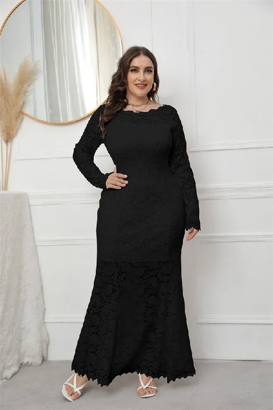 long sleeve dressBlack Evening Bodycon Crewneck Long Sleeve Ankle Dress