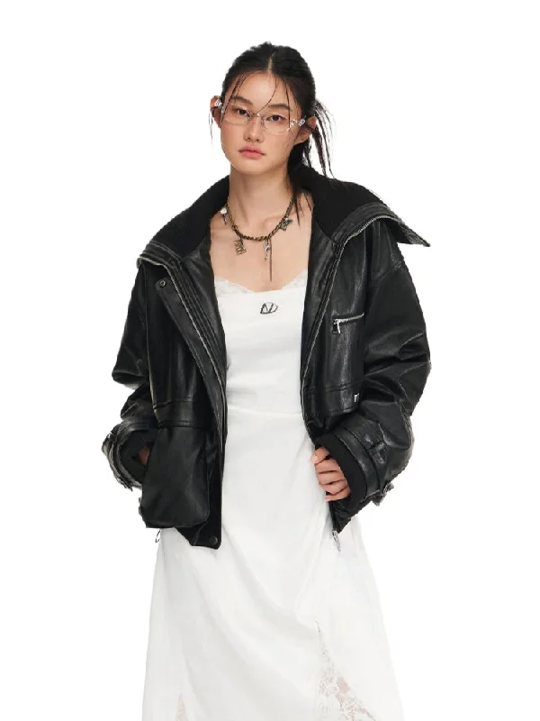 cozy coatPunk Oversized Motorcycle Jacket