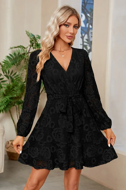 one-shoulder dressSurplice Lace Long Sleeve Mini Dress