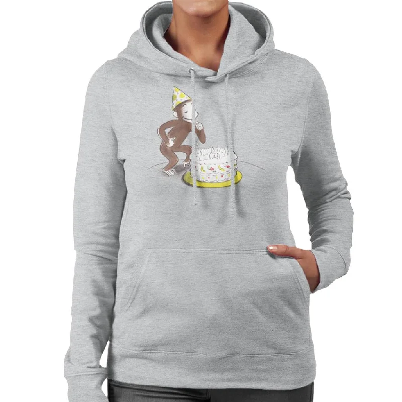 casual zip-up sweatshirtCurious George Eating Birthday Cake Women's Hooded Sweatshirt