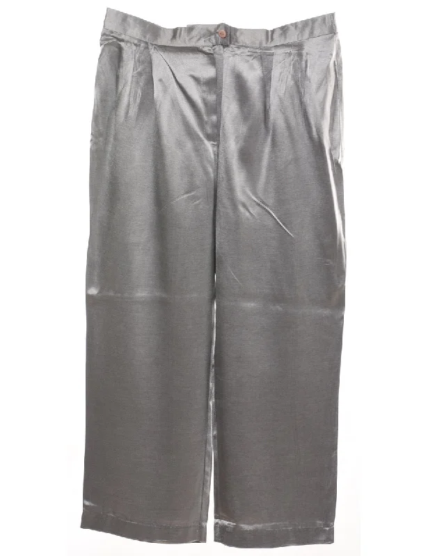 winter coatSilver Metallic Shiny Wide-Leg Trousers - W34 L25