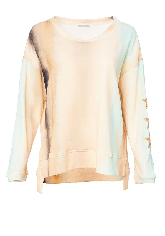 fleece-lined hoodieNaya Cotton Tie Dye Star Print Sweatshirt, Tan