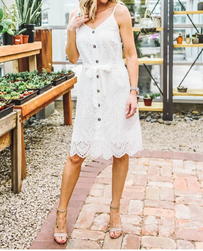 casual slip dressCrochet Button Down Dress In White