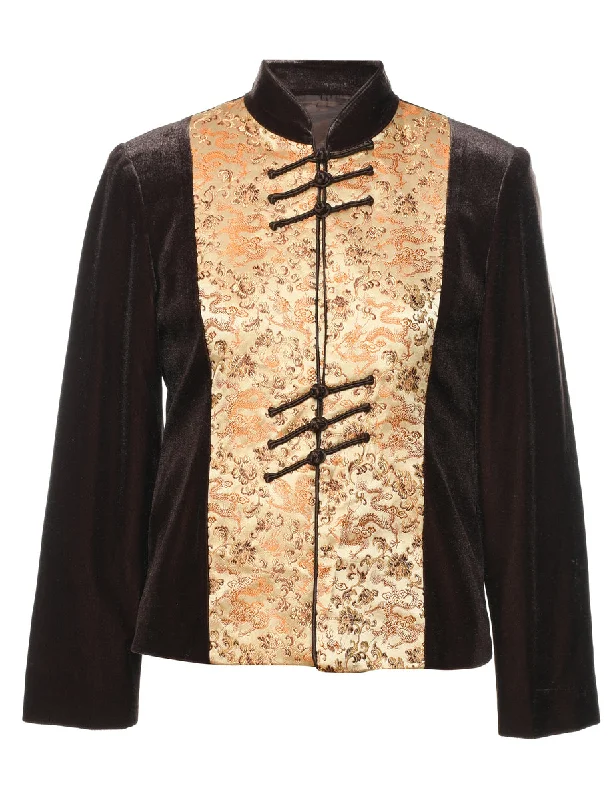 slim fit coatVelour Beige & Brown Contrast Brocade Evening Jacket - M