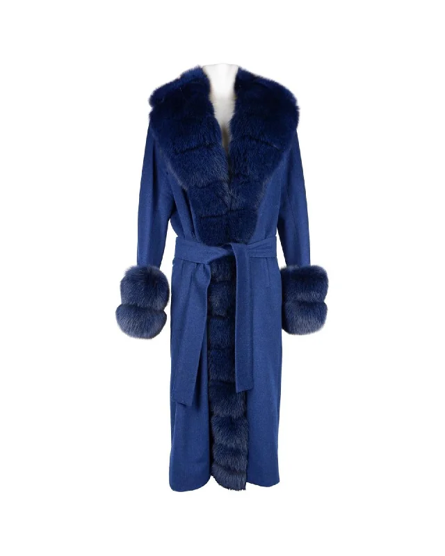 lightweight coatMade in Italy Wool coat with fox fur collar and ribbon belt