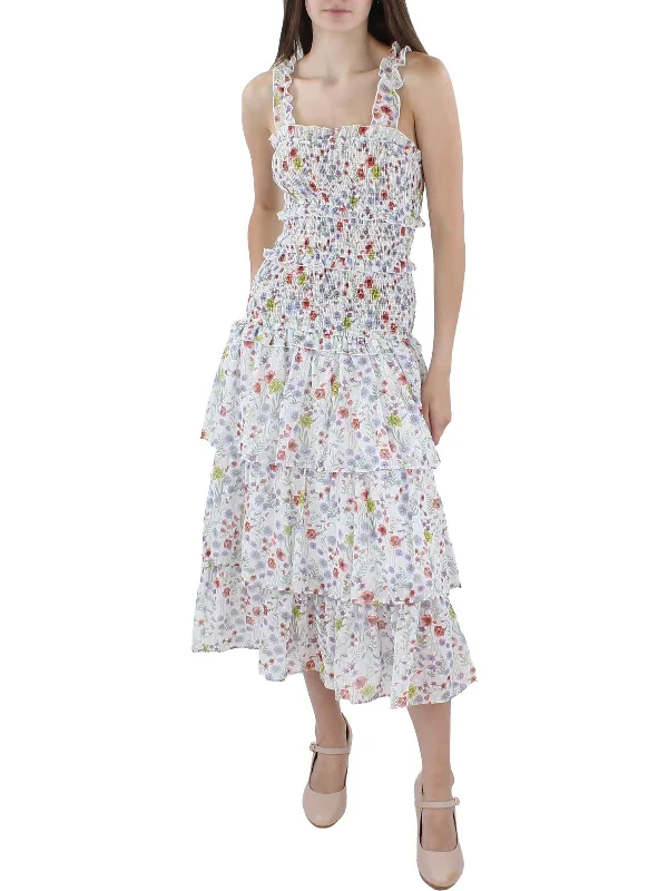 form-fitting dressWomens Floral Printed Calf Midi Dress