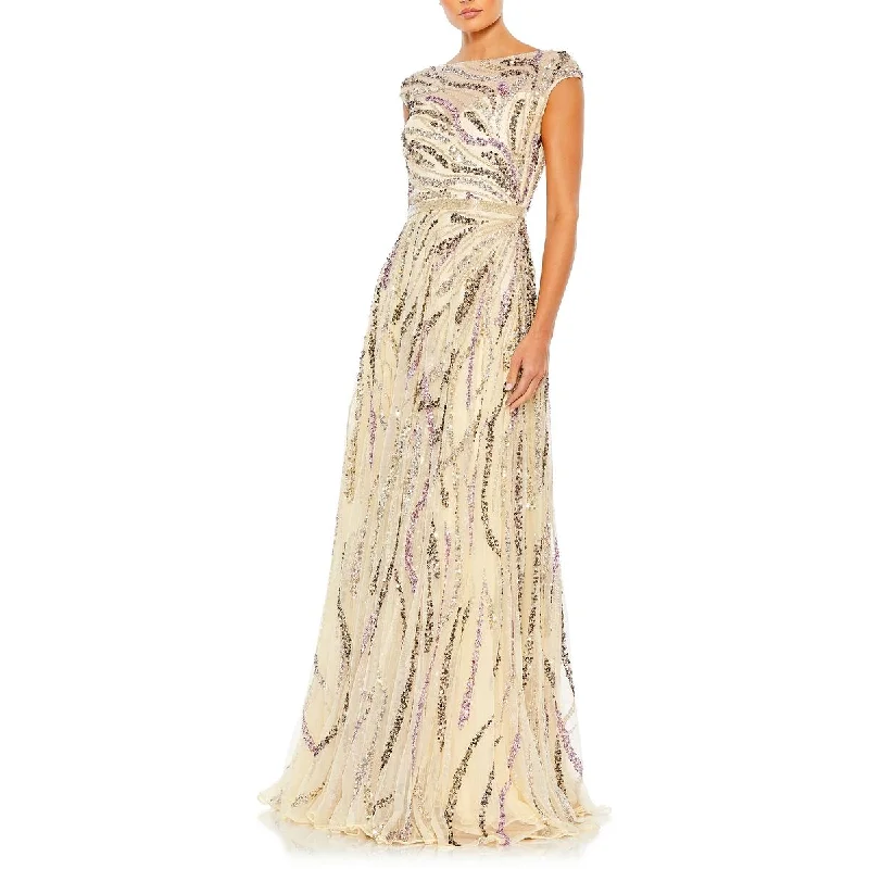 off-shoulder dressMac Duggal Womens Sequined Maxi Evening Dress