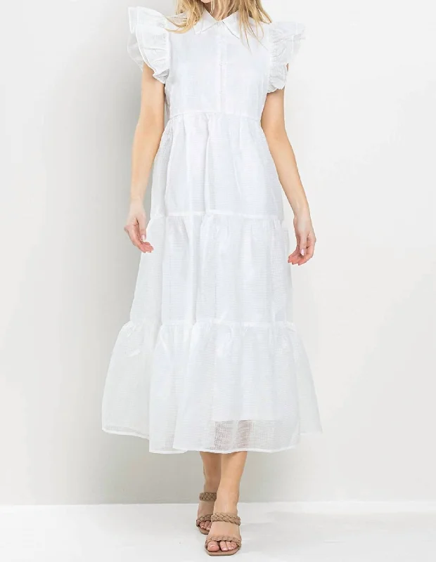 lace-up dressCara Collared Midi Dress In White