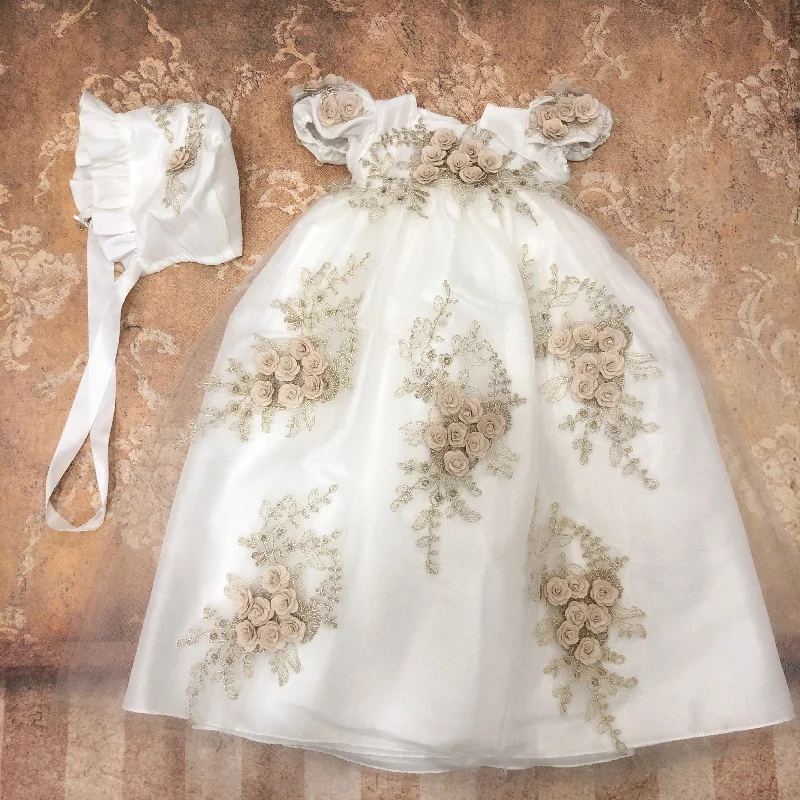 casual knit dressIvory Gold Christening Gown and Bonnet