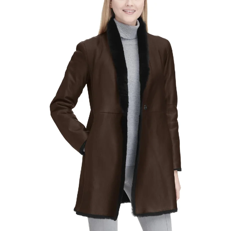 long-sleeve coatWomens Lamb Shearling Reversible Leather Coat