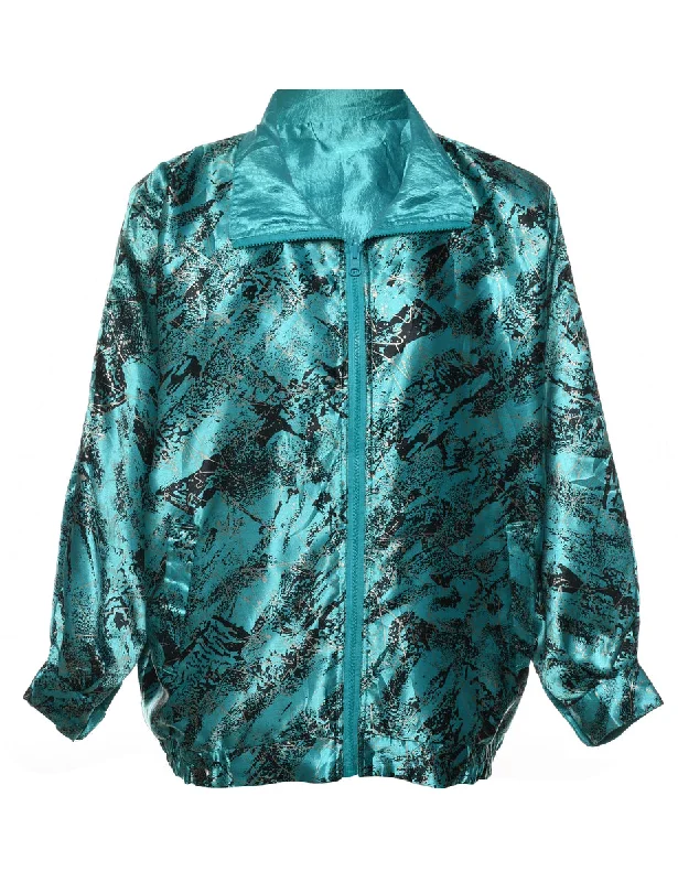 breathable jacketTurquoise & Black Shiny Abstract Print Nylon Jacket - L