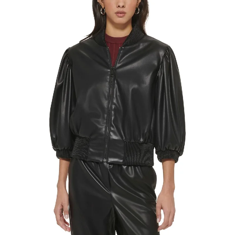 fitted trench coatWomens Faux Leather Short Bomber Jacket