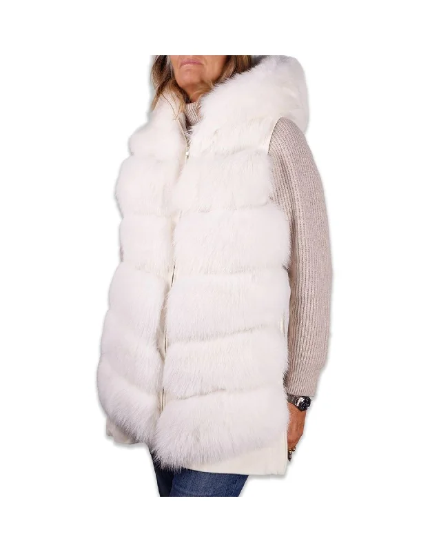 slim fit coatMade in Italy Sleeveless Wool Coat with Fox Fur Lining