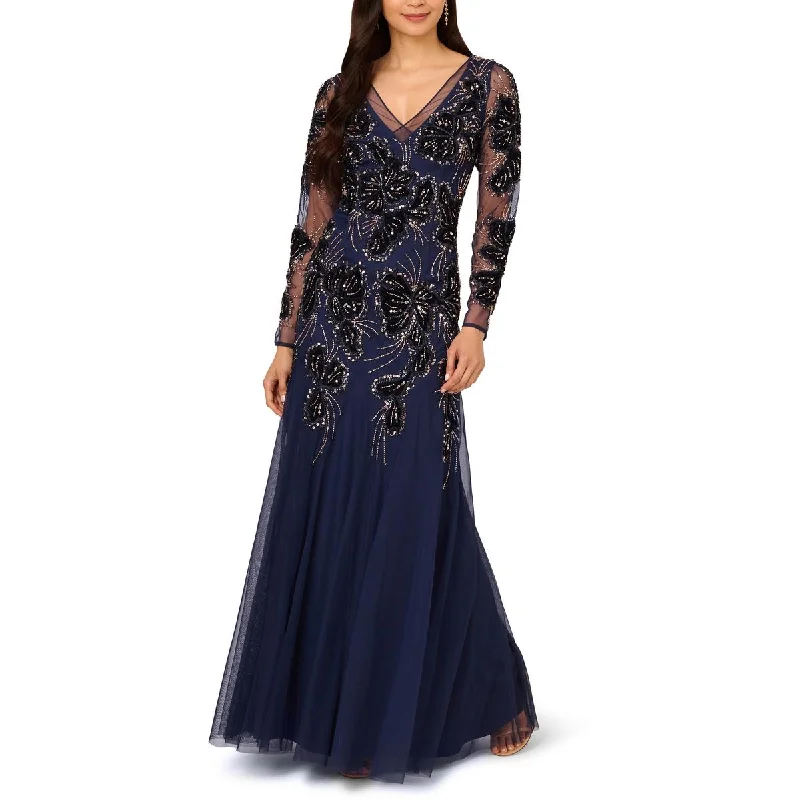 flowy dressAdrianna Papell Womens Beaded V-Neck Evening Dress