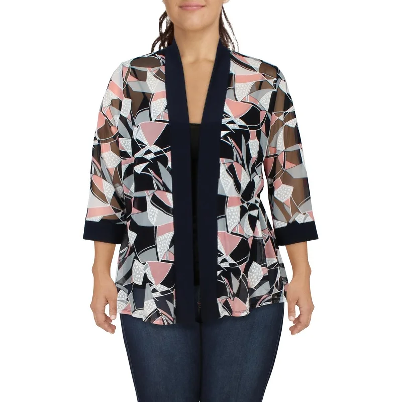 minimalist jacketPlus Womens Abstract Open Front Collarless Blazer