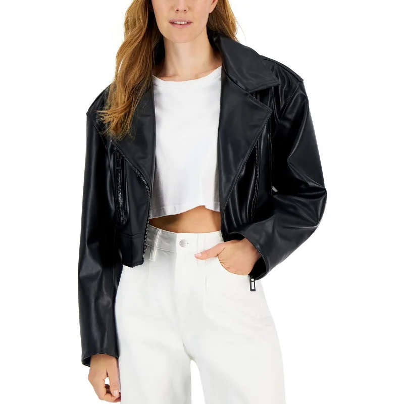 insulated jacketWomens Faux Leather Short Motorcycle Jacket