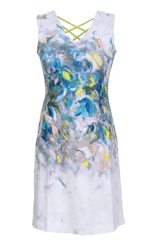 statement dressBath Of Nature Abstract Art Dress In Blue Multi