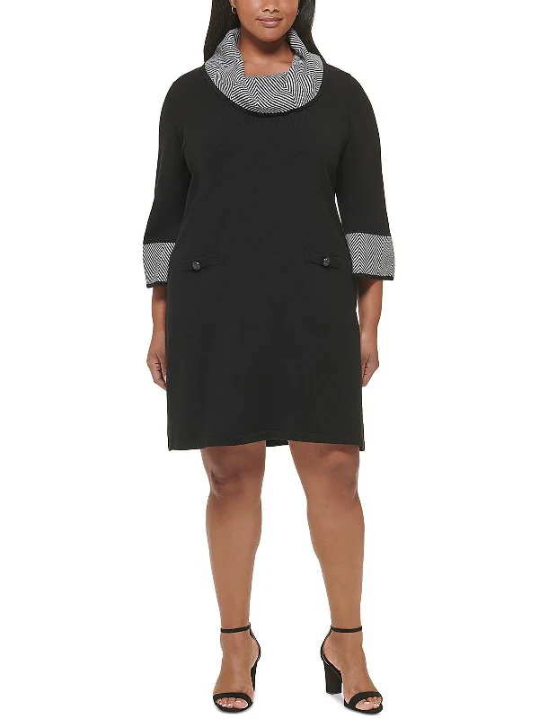 knit dressPlus Womens Cowl Neck Shift Sweaterdress