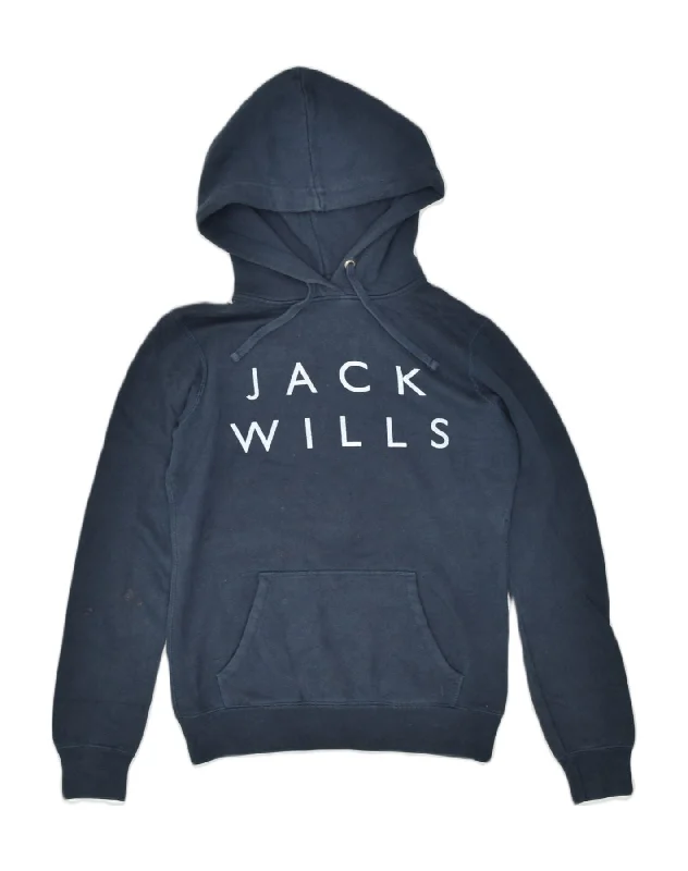 soft pullover hoodieJACK WILLS Womens Graphic Hoodie Jumper UK 6 XS Navy Blue Cotton