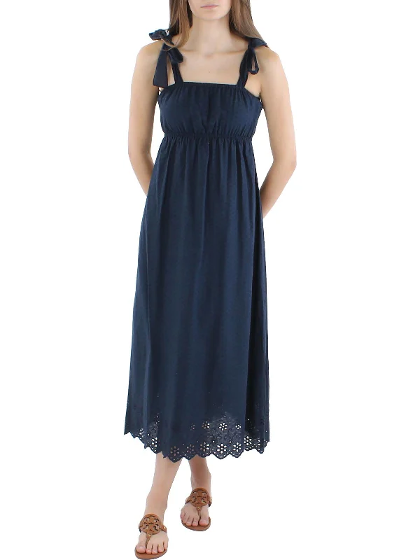 chic slip dressWomens Eyelet Hem Calf Midi Dress