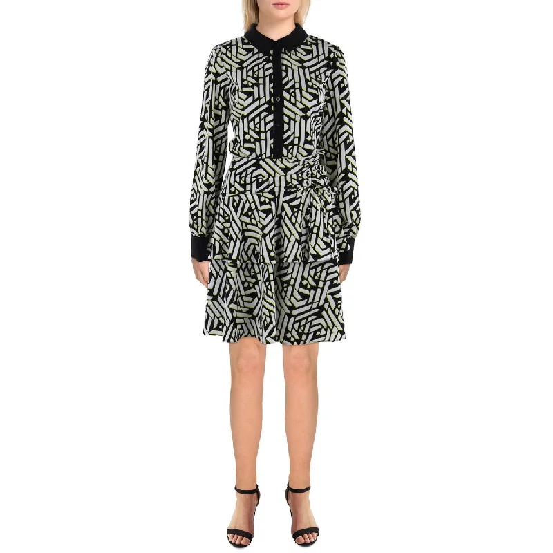 lace-up dressKarl Lagerfeld Paris Womens   Geometric Ruched Shirtdress