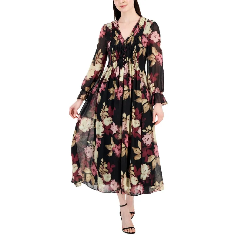 sleeveless dressTaylor Womens Chiffon Floral Midi Dress