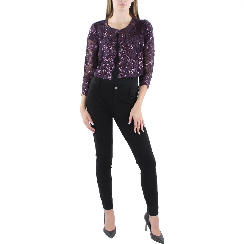 sleek jacketPetites Womens Sequined Scalloped Bolero