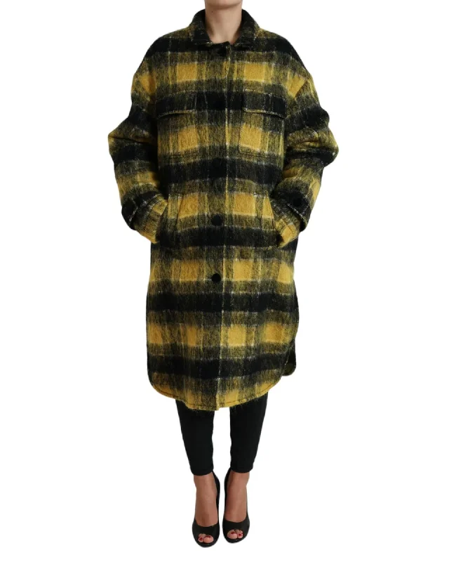 oversized puffer coatDolce & Gabbana Plaid Long Sleeve Casual Coat Jacket