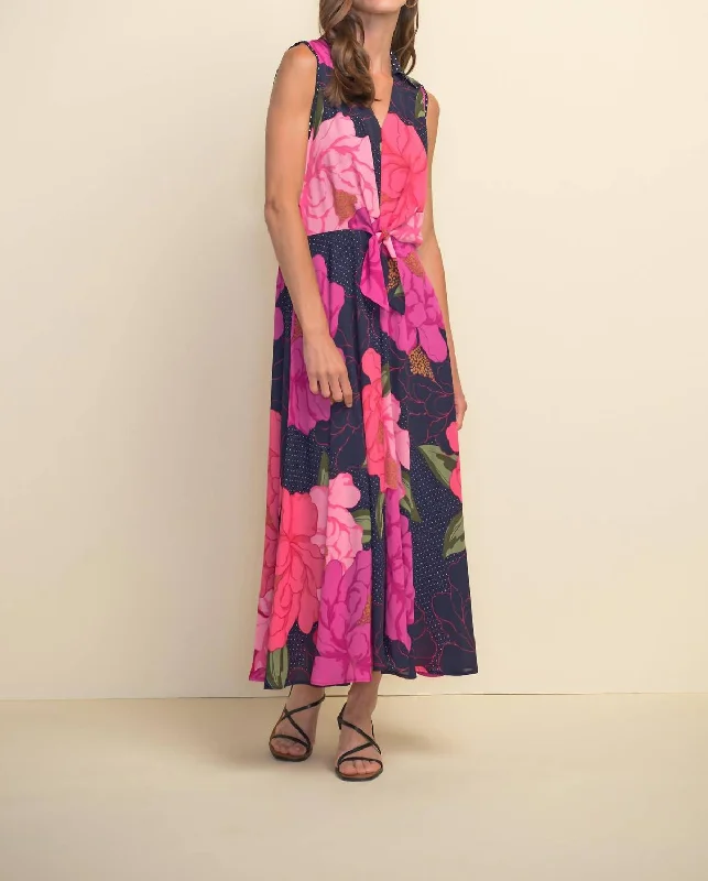 comfy maxi dressMixed Floral Midi Dress In Pink/multicolor