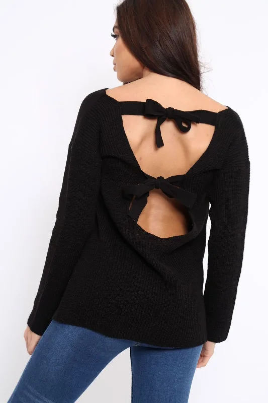 premium pullover sweatshirtBlack Knitted Jumper with Bow Back - Oliviah