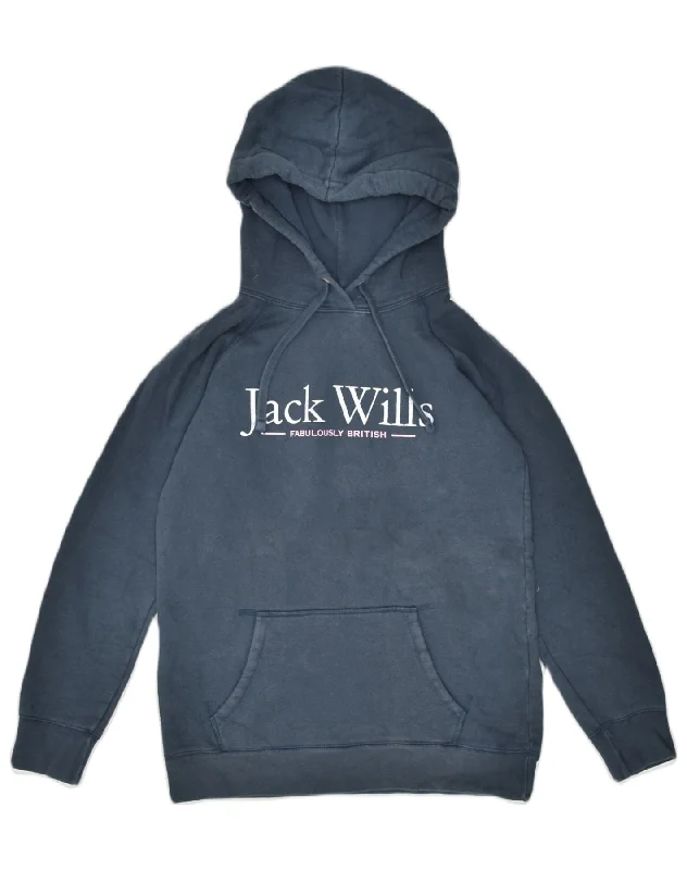 sporty hoodieJACK WILLS Womens Graphic Hoodie Jumper UK 8 Small Navy Blue Cotton