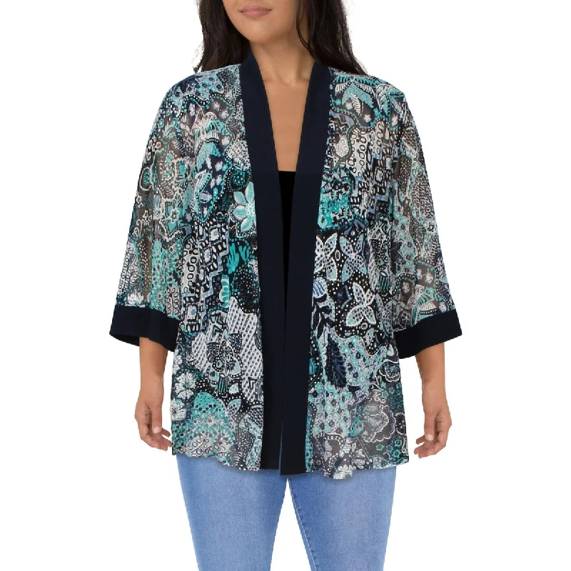 puffer jacketPlus Womens Printed Collarless Open-Front Blazer