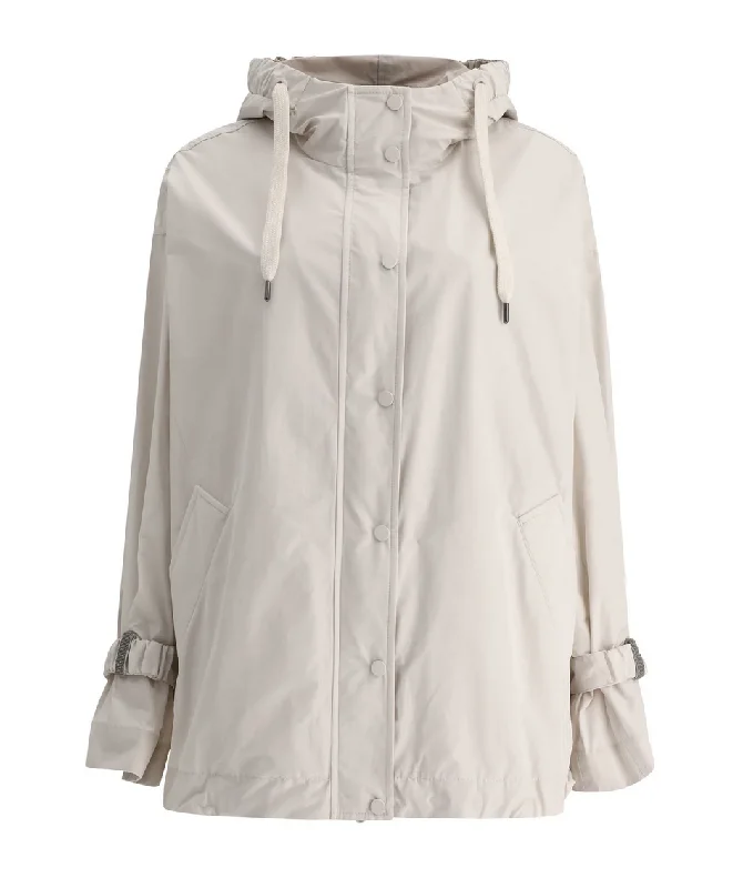 urban coatBrunello Cucinelli Women's Long Sleeved Drawstring Hooded Jacket In Yogurt