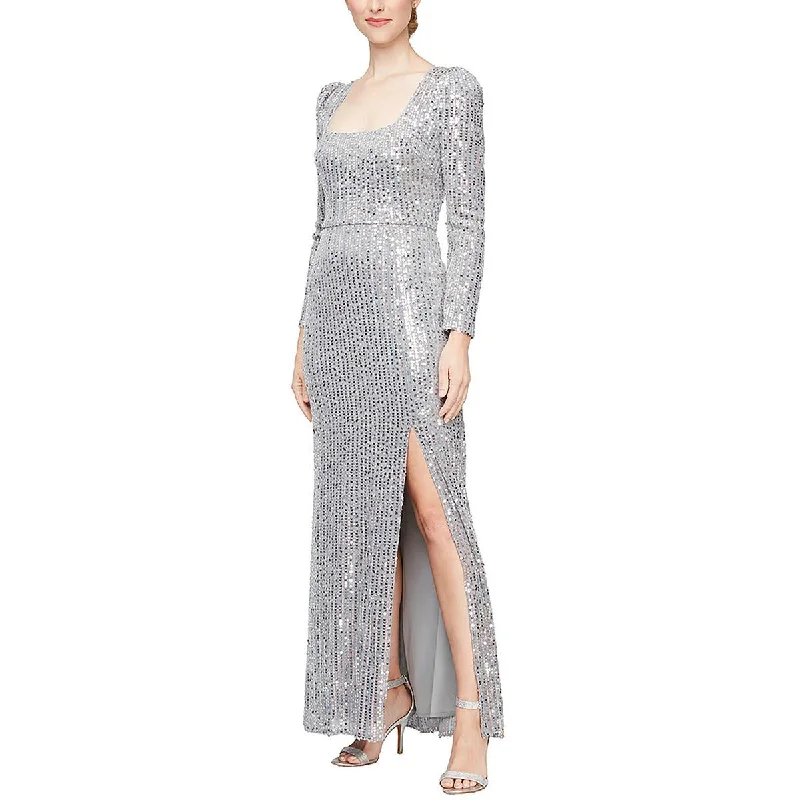 chic slip dressAlex Evenings Womens Sequined Maxi Evening Dress