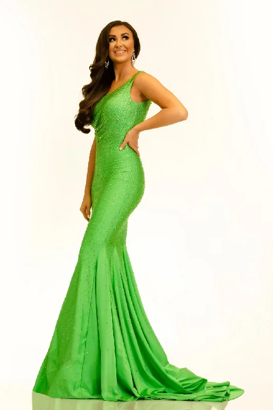 layered dressJohnathan Kayne 2318 Size 0 KIWI Prom Dress One Shoulder Long Train Pageant Dress