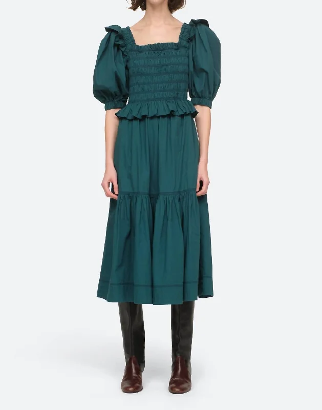 evening dressSibylle Puff Sleeve Smocked Dress In Forest