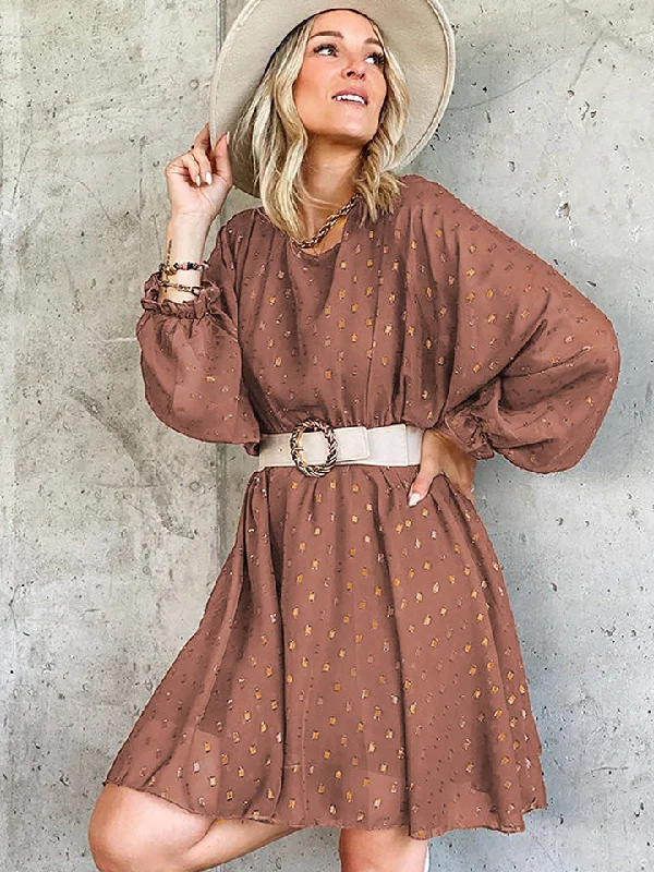 trendy dressRound Neck Lantern Sleeve Printed Dress