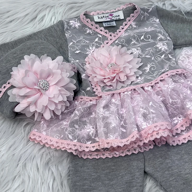 trendy wrap dressThe Gali Pink and Gray Set