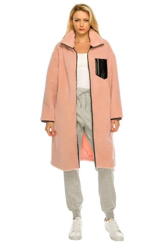 chic wool coatSoft Fleece Long Rose Jacket