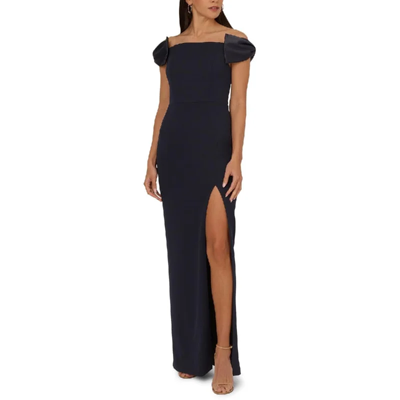 casual knit dressAdrianna Papell Womens Off-The-Shoulder Crepe Evening Dress