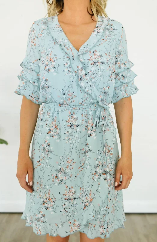 stylish party dressDitsy Floral Wrap Dress In Light Blue