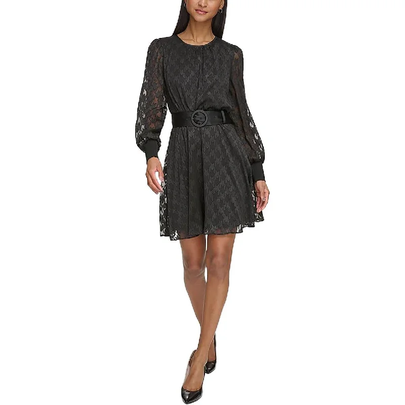 cocktail party dressKarl Lagerfeld Paris Womens Long Sleeve Metallic Fit & Flare Dress