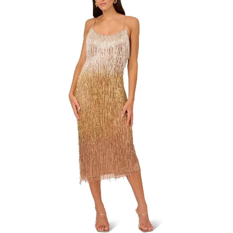 trendy dressLiv Foster Womens Adjustable Straps Metallic Evening Dress