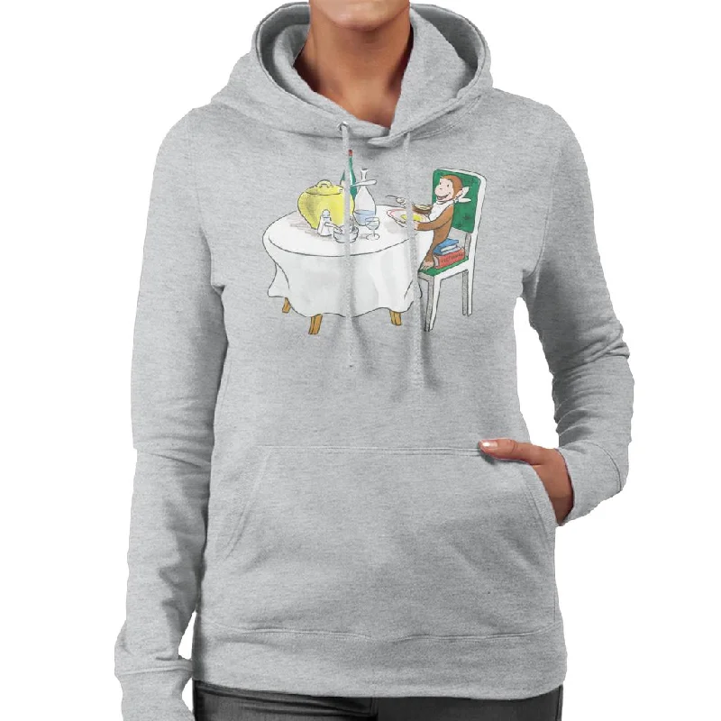 stylish hoodie for womenCurious George Eating A Fancy Meal Women's Hooded Sweatshirt