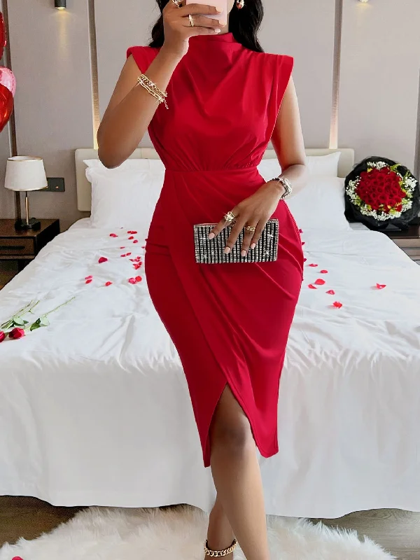 trendy mini dressCutout Slit Mock Neck Sleeveless Dress