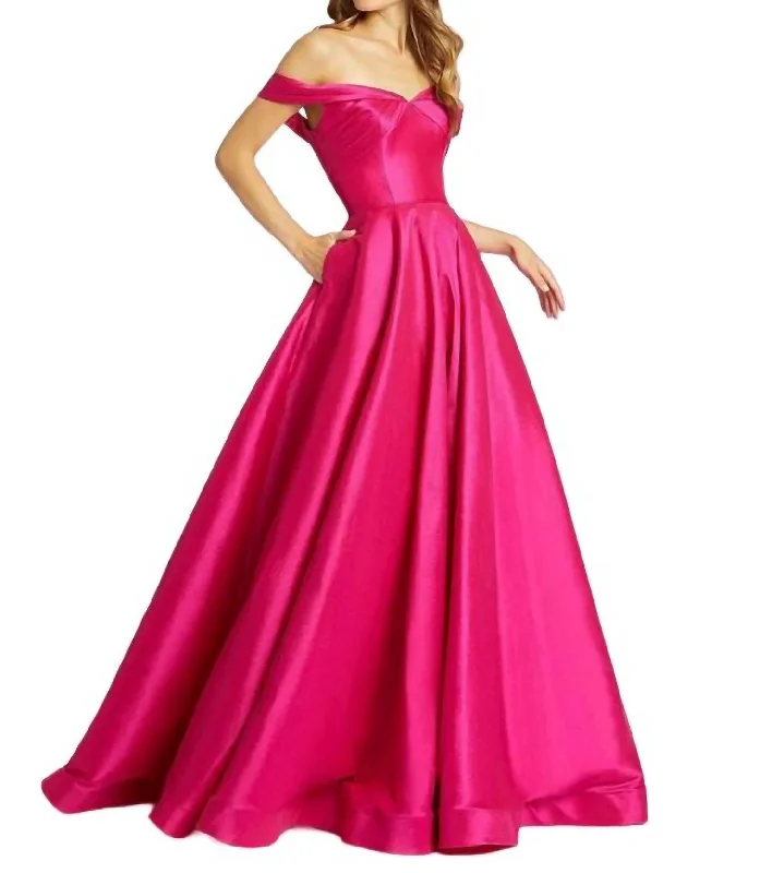 casual knit dressOff Shoulder Ball Gown In Magenta