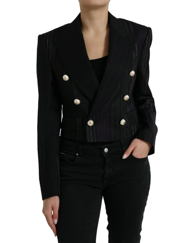 fashionable outerwearDolce & Gabbana  Double-Breasted Pinstripe Blazer - Black