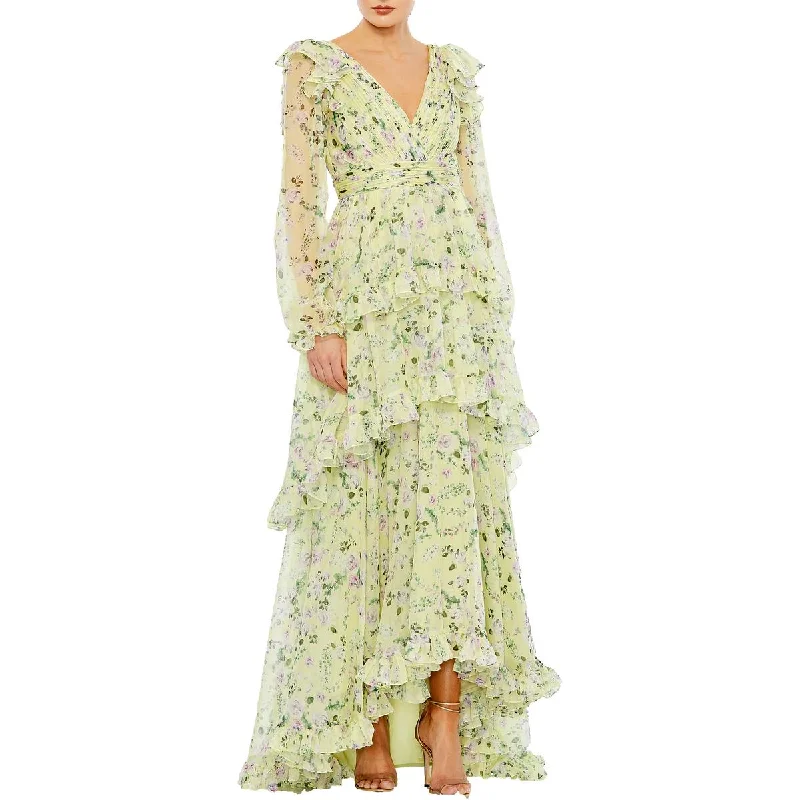 stylish dressMac Duggal Womens Chiffon Floral Print Maxi Dress