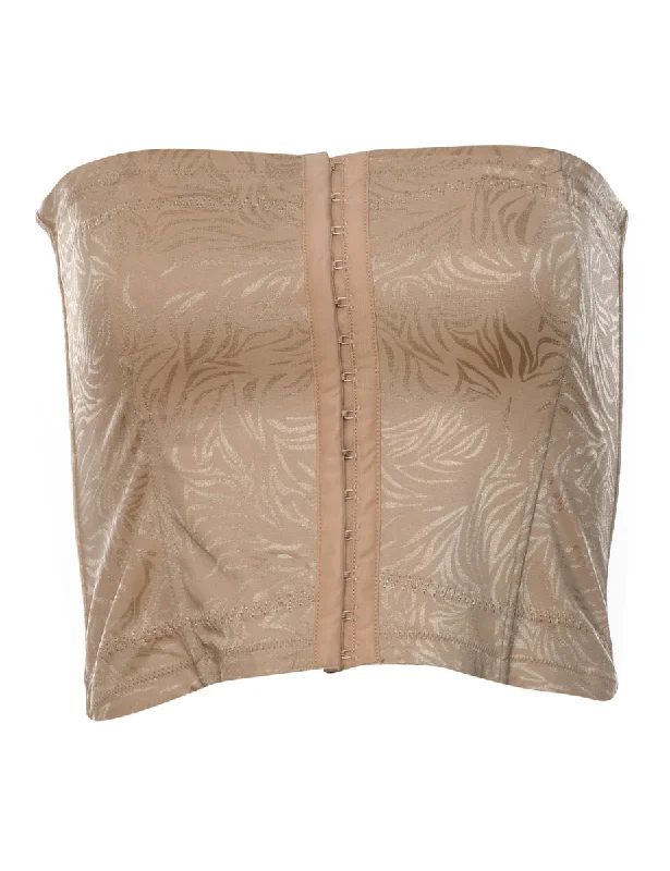 windbreaker jacketBeige Shiny Foliage Design Bandeau Corset Top - S